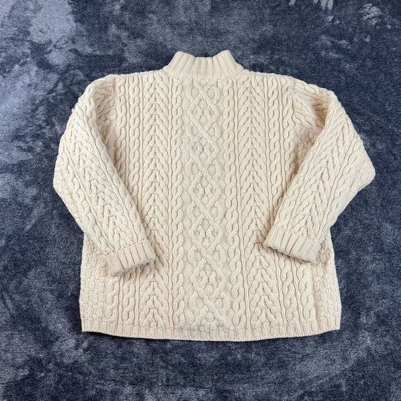 Aran Crafts 100% Wool Cable Chunky Knit 1/4 Zip Sweater Mock Neck Cream L *Read - Picture 13 of 15